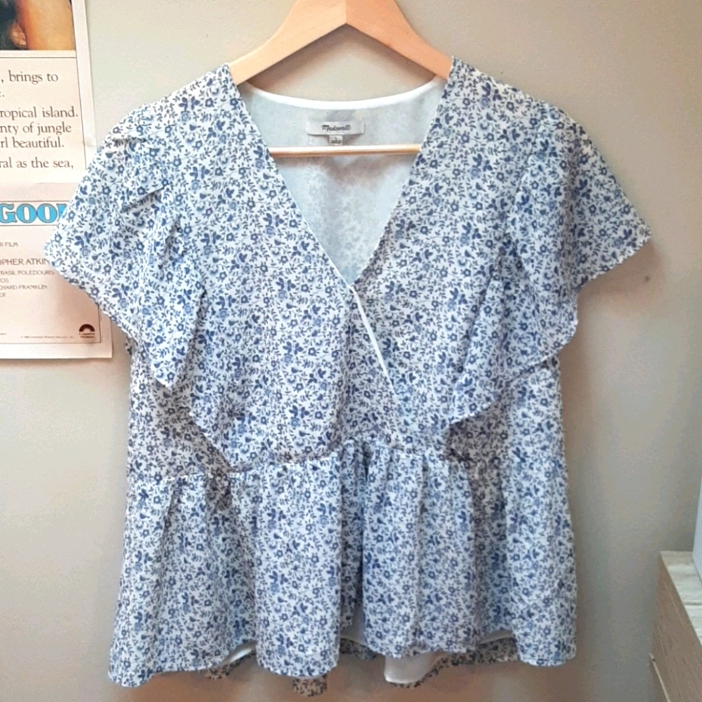 Madewell Floral Ruffle Sleeve Peplum Top NWOT
